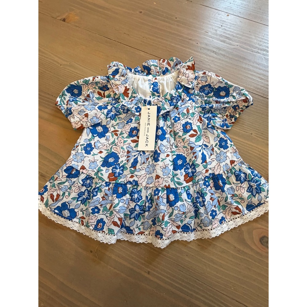 Bb22 Janie & Jack Blue Floral Peplum Top Lace Trim Ruffle Neck 18-24 Months NWT